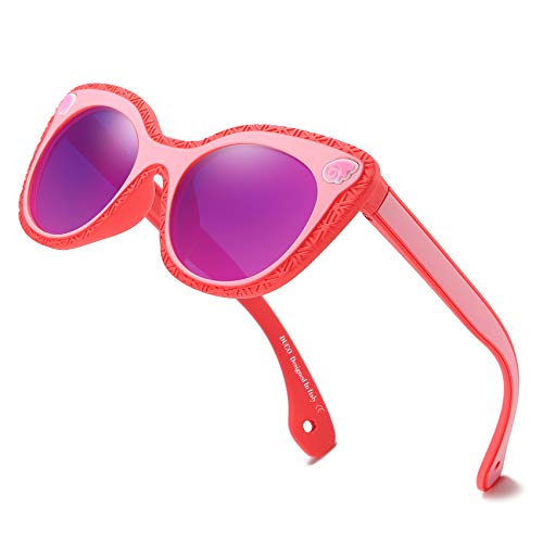 Duco Cute Polarized Kids Sunglasses for Girls Boys Flexible Shades 100% UV Protection Age 5-10 K018 (Rose Red)