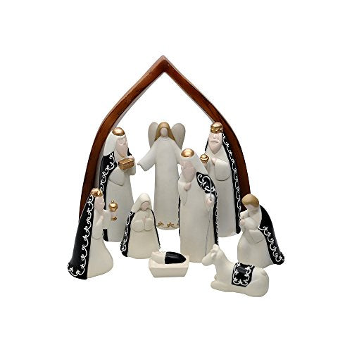 Comfy Hour Faith and Hope Collection Baby Jesus, Holy Family with Angel, Christmas Nativity Scene Figurine, Stable Set of 9 Pieces, Polyresin