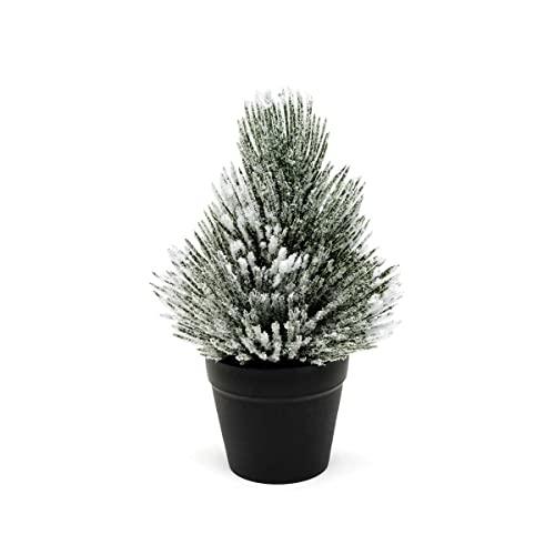 MeraVic Pine Tree in Black Pot with Snow and Mica Small, 8 Inches - Christmas Decoration