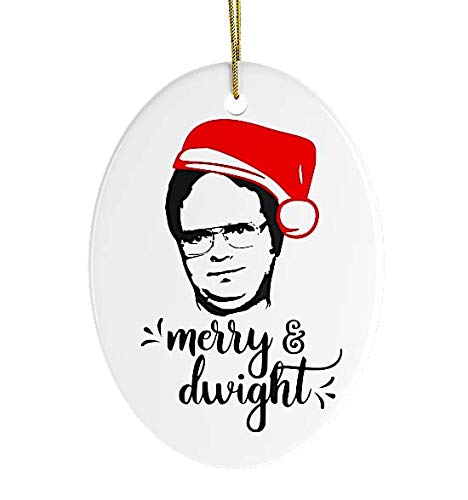 OrnamentallyYou The Office Themed Christmas Ornaments, Dwight Schrute, Michael Scott (Dwight Schrute Christmas Ornament, The Office Xmas Decoration, Merry & Dwight (Oval))