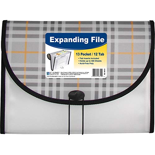 C-Line 13-Pocket Expanding File, Includes Tabs, Letter Size, 1 Expanding File, Plaid Design (58312)