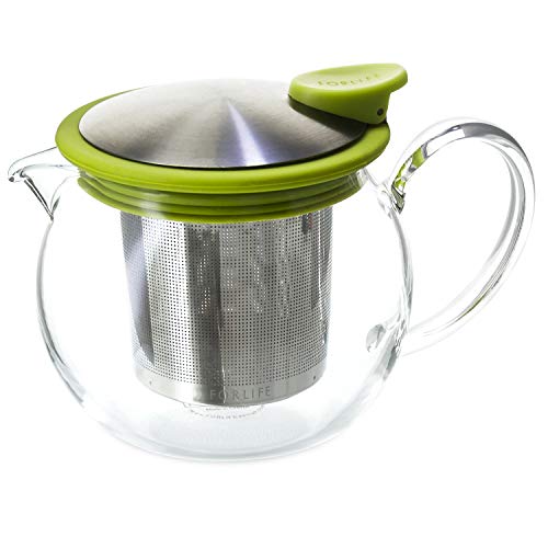 FORLIFE Bola Glass Teapot with Basket Infuser, 15-Ounce/444ml, Lime