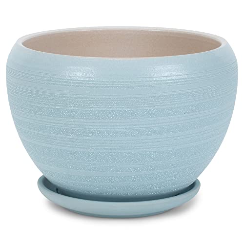 Napco Swirled Stripes Ceramic Pot for Indoor Plants Planter with Saucer, 5.75 Inch Diameter, Blue