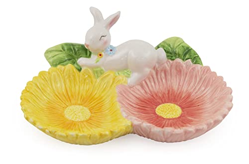 Boston International Easter Ceramic Divided Serving Plate, Large, Floral Bunny