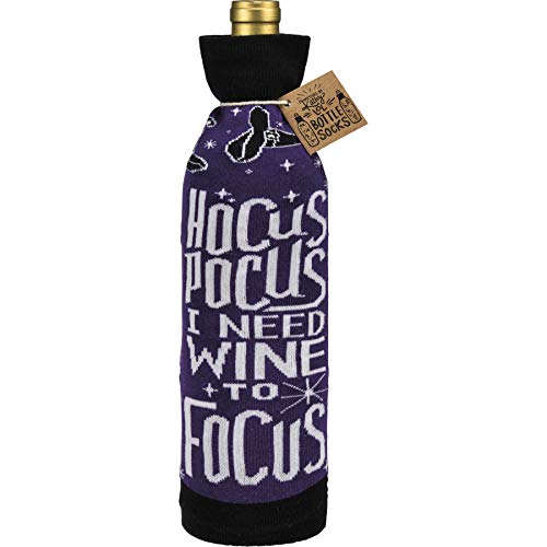Primitives by Kathy Bottle Sock - Hocus Pocus I Need Wine To Focus in Halloween Witch & Cat Design Wine Bottle Sock Wrap