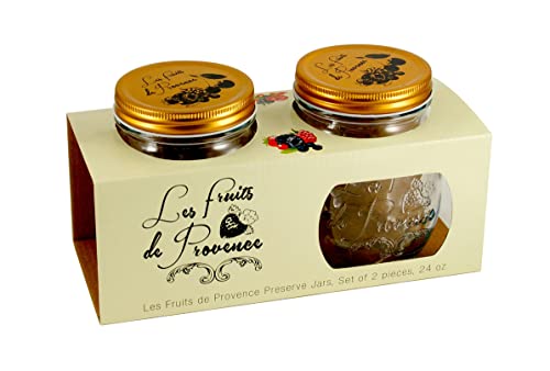 Grant Howard Les Fruits de Provence Preserve jar 2 Set, 24 Ounces, Glass Food Storage Canning Container, Metal Emboss Top, Clear