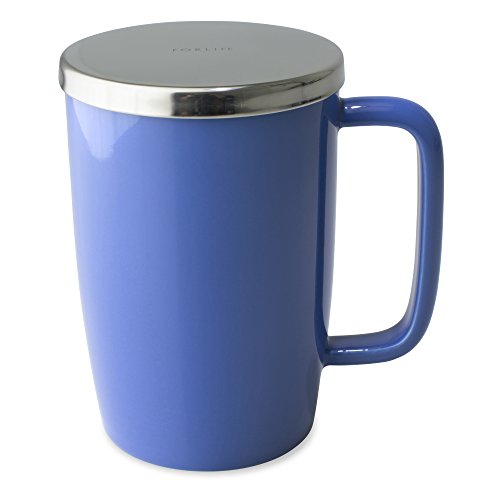 FORLIFE Dew Glossy Finish Brew-In-Mug with Basket Infuser & "Mirror" Stainless Lid 18 oz., Blue