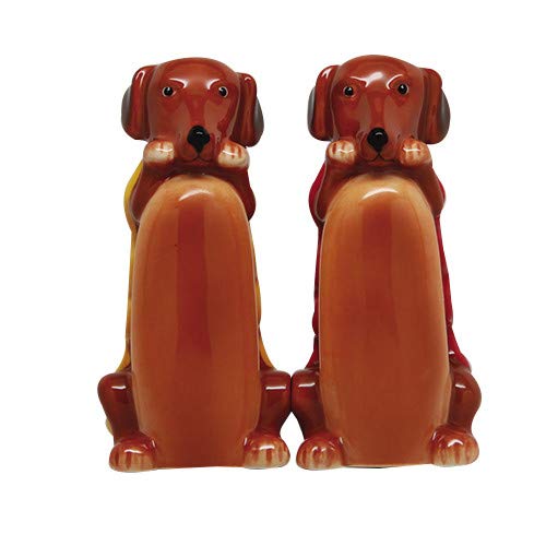 Pacific Trading Religious Gifts Weiner InchHot Inch Dog in Bun 3 Inch Ceramic Magnetic Salt and Pepper Shaker Set Fun Novelty Gift