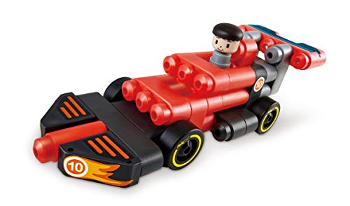 Hape Polym Racing Car | 31Piece Building Brick Racecar Toy Set with Figurines & Accessories