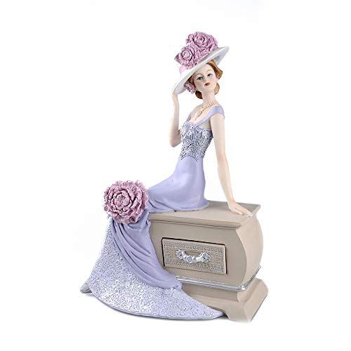 Comfy Hour Glamour Elegance Victorian Style Lady Collection Peony Flower Lady Sitting On Dresser Chair Resin Collectible Figurine,11-inch Height, Pink & Light Purple