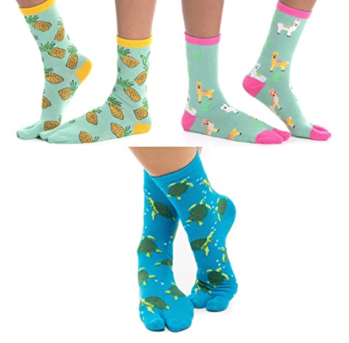 V-Toe Socks 3 Pairs V-Toe Flip-Flop Turtles, Llamas, Pineapple Split Toe Big Toe Tabi Socks