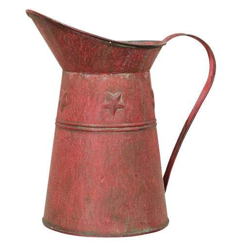 CWI Watering Can - Distressed Red Metal with Stars - Country Rustic Primitive Jug Vase