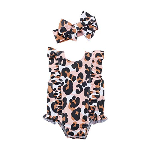 Mud Pie Girls' Leopard Swimsuit and Headband, 12-18 Months, Pink