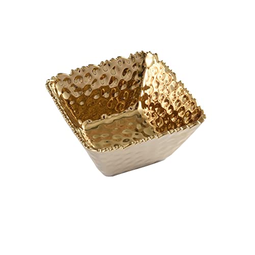 Pampa Bay CER-2733-G Small Square Snack Bowl in Golden Millennium, 5-inch Square, Porcelain