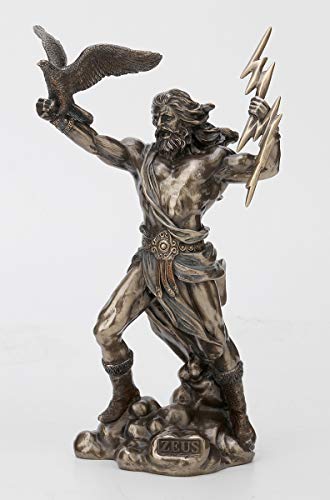 Unicorn Studio Veronese Design 8 1/2 Inch Greek God Zeus Thunderbolt Strike Cold Cast Resin Antique Bronze Finish Statue Home Decor