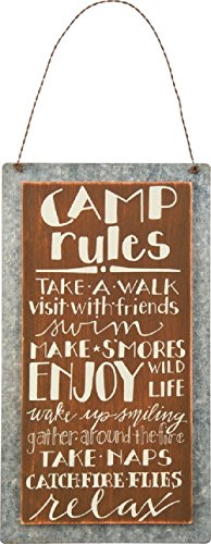 Primitives by Kathy Lake & Cabin Sign, 5.25 x 9.5-Inch, Camp Rules