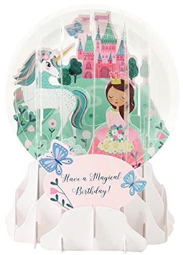 Up With Paper Pop-Up Everyday Snow Globe Greeting Card - Princess and Unicorn