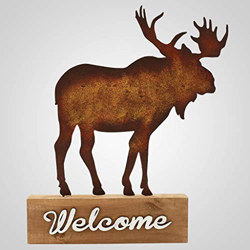 Lipco Wood Moose Welcome Tabletop Sign Figurine, 14-inch Height, Tabletop Decoration