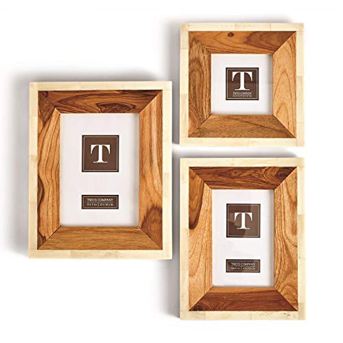 Two's Company Framework Wood and Bone Photo Frames, 10.25-inch Length, set of 3, Teakwood, Bone and MDF
