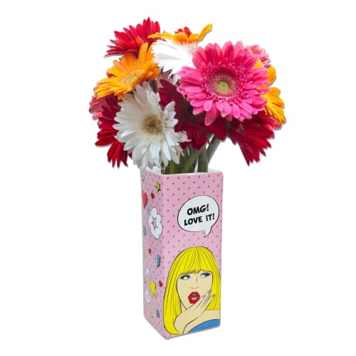 Made By Humans Pop Art Vase, Unique Ceramic Flower Container, Decorative Home Decor Accent for Arranging Bouquets, Table Top Centerpiece - OMG, Pink