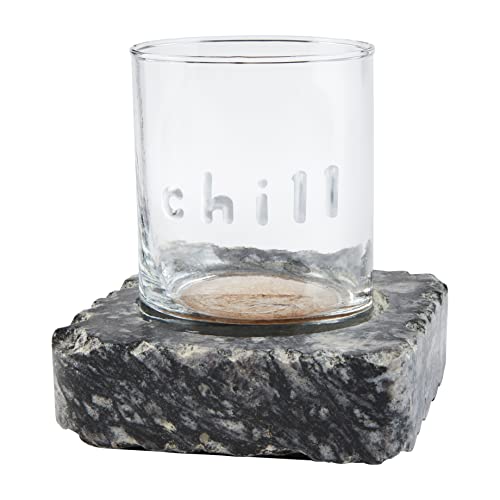 Mud Pie  Dof With Granite Coaster, glass 8 oz | stone 4" x 4", Black
