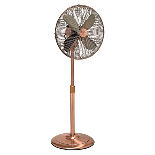 DecoBREEZE Pedestal Fan Adjustable Height 3 Speed Oscillating Fan, 16 In, Brushed Copper