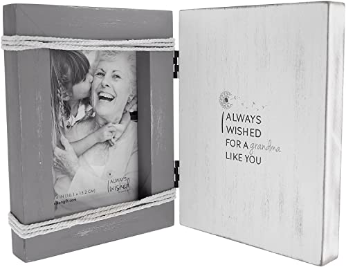 Pavilion - I Always Wished For A Grandma Like You - Wooden Self-Standing Family Photo Frame, Retro Distressed Farmhouse, Holds 4 x 6 Photo, Textured Gray Whitewashed, 1 Count 5.5x7.5 inches