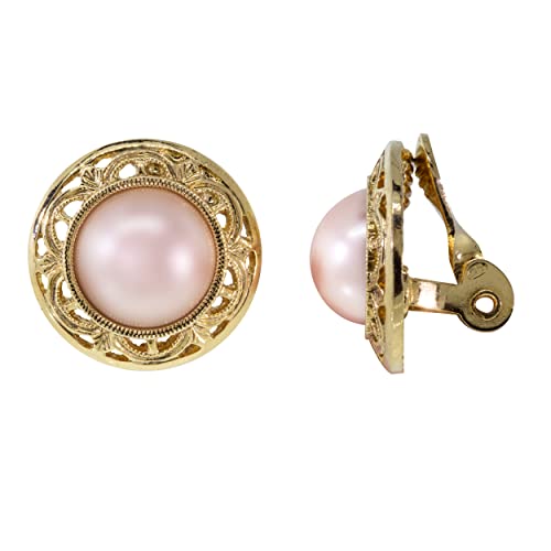 1928 Jewelry Pink Faux Pearl Button Clip On Earrings