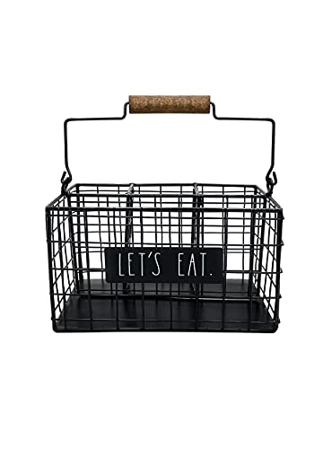 DesignStyles Rae Dunn 6 Section Utensil Caddy - Silverware Holder, Cutlery Caddy for Fork, Knife and Spoon - Rustic Farmhouse Metal Grid-Iron Frame - Kitchen Organizer and Countertop Space Saver for Flatware