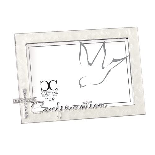 Roman Confirmation Script Jewel Tone Cross Swirled Ivory 7.25 x 5 Zinc Photo Frame