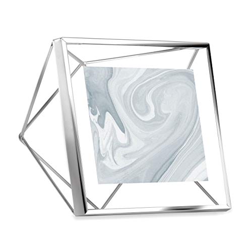 Umbra Prisma Picture Frame, 4x4 Photo Display for Desk or Wall, Chrome