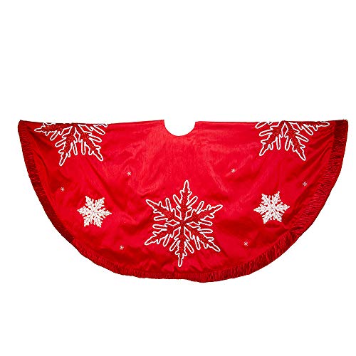 Kurt Adler Snowflake Embroidered and Pleated Tree skirt, 60-Inch, Red
