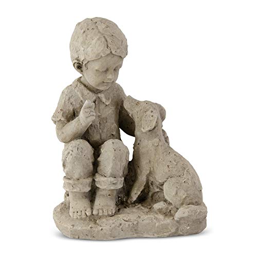 K&K Interiors 17235A 12 Inch Tan Resin Boy with Dog