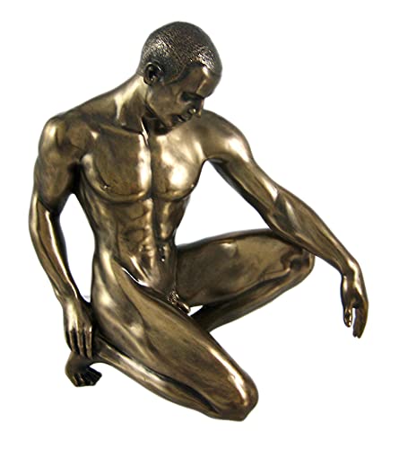 Unicorn Studio Bronzed Finish Kneeling Nude Male Statue Sculpture