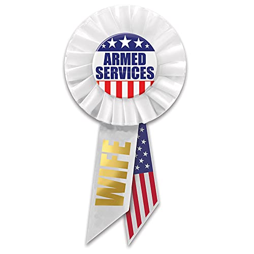 Beistle RS516 Armed Services Wife Award Fabric Rosette, White