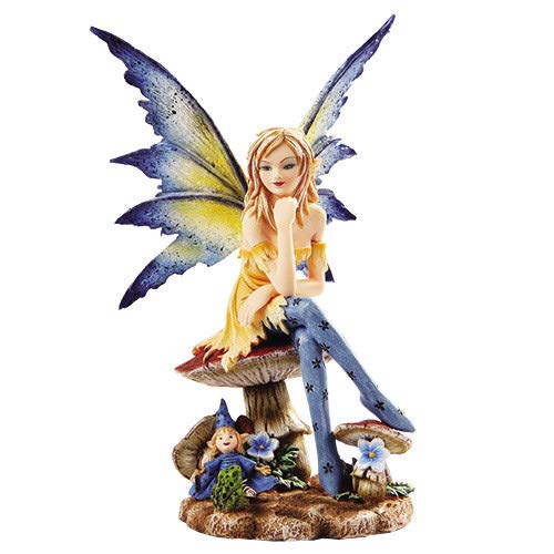 Pacific Trading Giftware PTC 6 Inch The Magician Fairy Sitting on Mushrooms Statue Figurine
