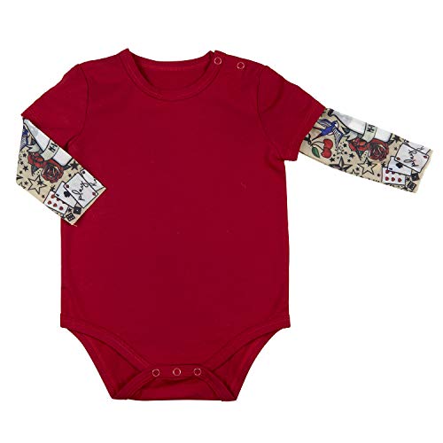 Creative Brands Stephan Baby Snapshirt-Style Diaper Cover with Tattoo Sleeves, Classic Ink, Red, Fits 6-12 Months