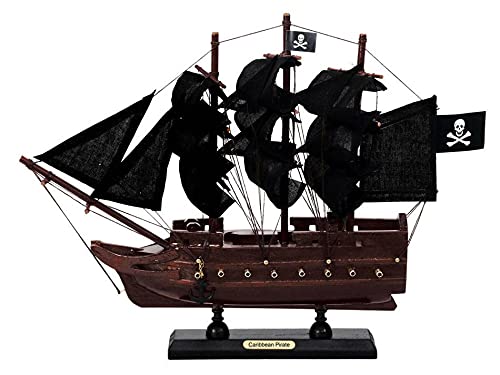 Hampton Iron HANDCRAFTED NAUTICAL DCOR Wooden Caribbean Pirate Black Sails Model Pirate Ship 12"