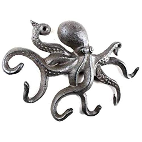 Handcrafted Nautical Decor Cast Iron Octopus Hook 11" - Decorative Hook - Sealife Metal Wall Hook