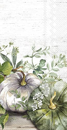 Boston International IHR Ideal Home Range - Paper Napkins GREEN AND WHITE PUMPKIN cream 16-Count 3-Ply Guest Towel 8.5 x 4.5 inches