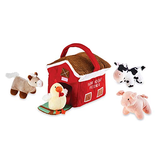 Mud Pie Farmhouse Plush Set,animals approx 4" x 3" , barn 6" x 7",Multicolor