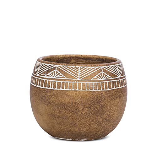 Abbott Collection  27-TRIBAL-475-SM Small Tribal Band Planter, Brown/White