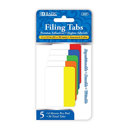 BAZIC 2" x 1.5" Filing Tabs, PET Sticky Notes Memo Index Tabs Flags, Self-Stick Notes, Colorful Post Stickies Pads, Clean Removal (30 Tabs/Pack), 1-Pack