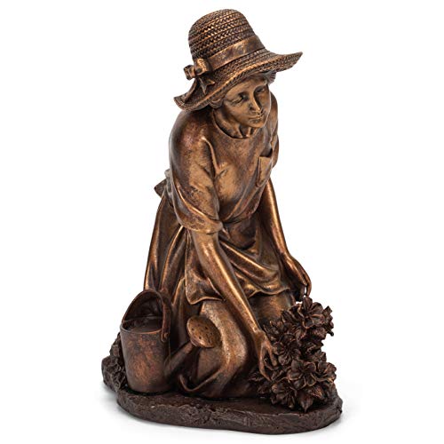 Napco Kneeling Gardener Bronze 9 x 6.5 inch Resin Stone Decorative Tabletop Figurine