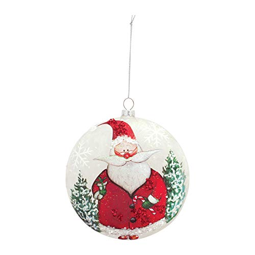 Melrose 83118 Santa Disc Ornament, 5-inch Diameter, Glass