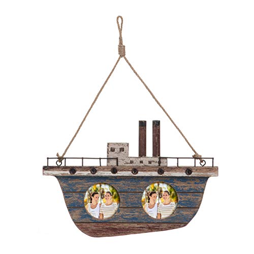 Beachcombers B22383 Rustic Boats Dual Picture Frame, 0.67-inch High