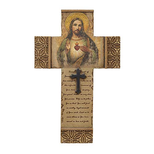 Roman 601309 Joseph Studio Sacred Heart Saint Cross, 8-inch Height, Resin