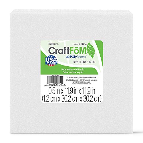 FloraCraft Styrofoam Block 0.4 Inch x 11.8 Inch x 11.8 Inch White