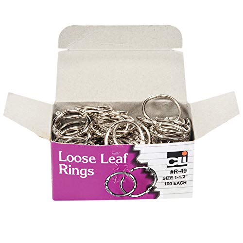 Charles Leonard Loose Leaf Rings with Snap Closure, Nickel Plated, 1-1/2 Inch Diameter, Silver, 100-Pack (R-49)