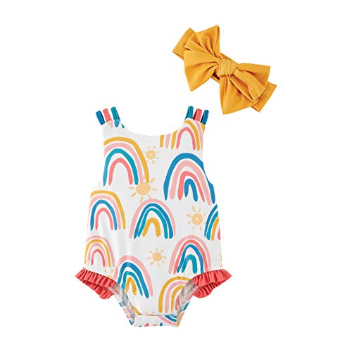 Mud Pie Rainbow Girl's Swimsuit And Headband, 24 Months
